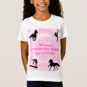 Girls Gymnastics, Horses, Glitter T-Shirt