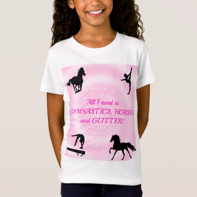 Girls Gymnastics, Horses, Glitter T-Shirt (Front)