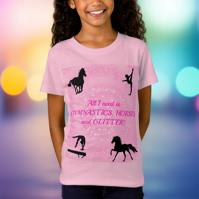 Girls Gymnastics, Horses, Glitter T-Shirt (Creator Uploaded)