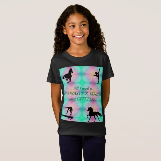 Girls Gymnastics, Horses, Glitter T-Shirt (Front Full)