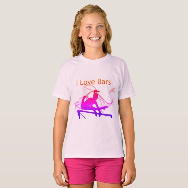 Girls Gymnastics I Love Bars Gymnast T-Shirt (Front Full)