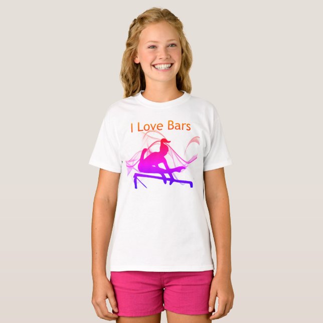 Girls Gymnastics I Love Bars Swirl Gymnast T-Shirt (Front Full)