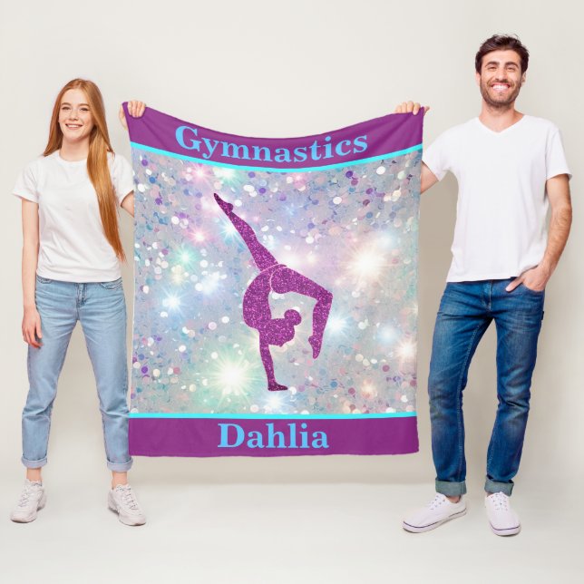 Girls Gymnastics Leap Pastel Glamour Fleece Blanket (In Situ)