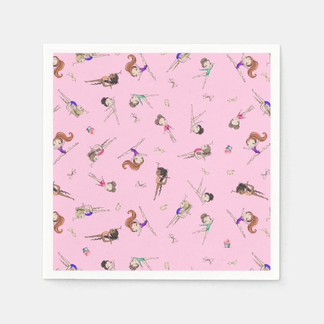 Girls Gymnastics Pink Birthday Party  Napkin (Front)