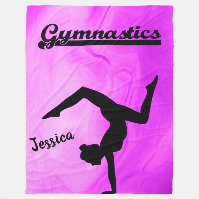 Girls Gymnastics Purple Swirl Personalised Fleece Blanket (Front)