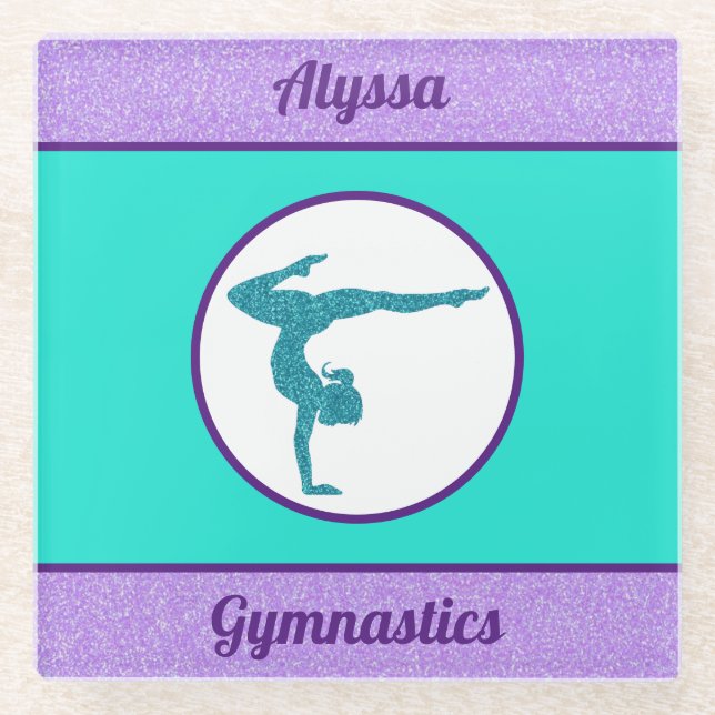 Girls Gymnastics Purple / Turquoise Coaster (Front)