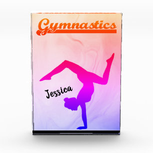 Girls Gymnastics Rainbow Swirl Personalised Photo Block