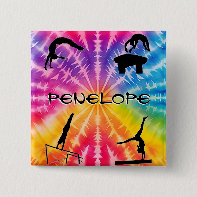 Girls Gymnastics Rainbow Tie-Dye 15 Cm Square Badge (Front)