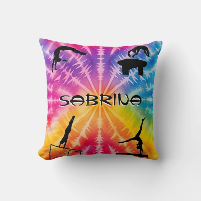 Girls Gymnastics Rainbow Tie-Dye Cushion (Front)