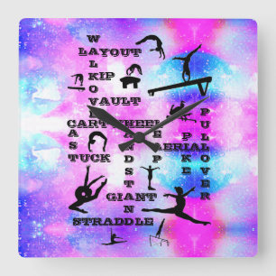 Girls Gymnastics Skills Acrylic Wall Clock
