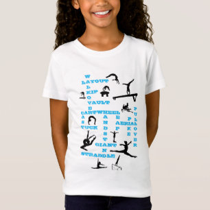 Girls Gymnastics Skills Blue Crosswords T-Shirt