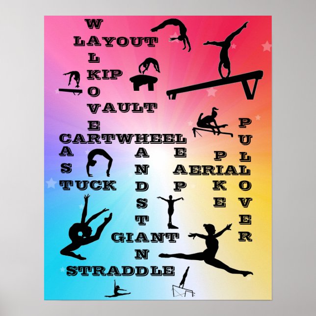 Girls Gymnastics Skills Crosswords Poster (Front)