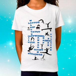 Girls Gymnastics Skills Dark Blue Crosswords T-Shirt
