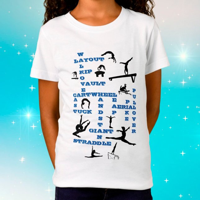 Girls Gymnastics Skills Dark Blue Crosswords T-Shirt (Creator Uploaded)