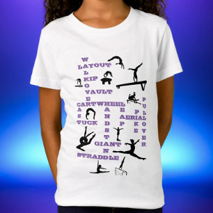 Girls Gymnastics Skills Purple Crosswords T-Shirt