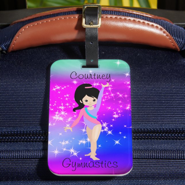 Girls Gymnastics Sparkle Gymnast in Leotard    Luggage Tag (Front Insitu 2)
