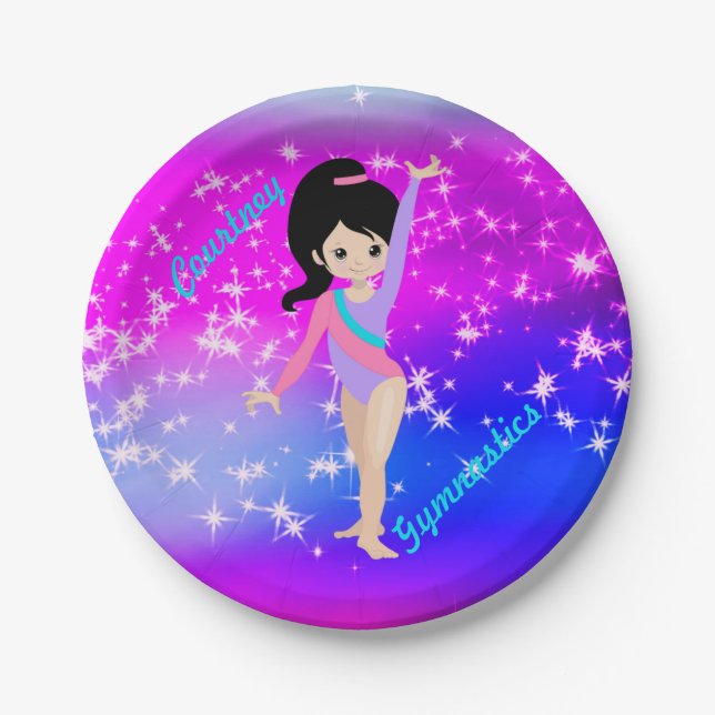 Girls Gymnastics Sparkle Gymnast in Leotard   Paper Plate (Front)