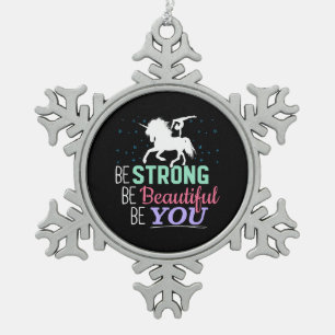 Girls Gymnastics Unicorn - Be Strong Beautiful You Snowflake Pewter Christmas Ornament