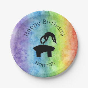 Girls Gymnastics Vault "Happy Birthday" Rainbow Paper Plate