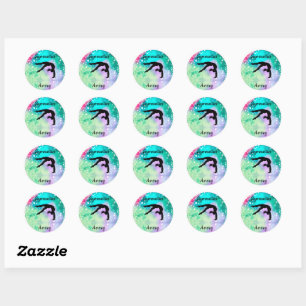 Girls Gymnastics Watercolor with Floating Hearts   Classic Round Sticker