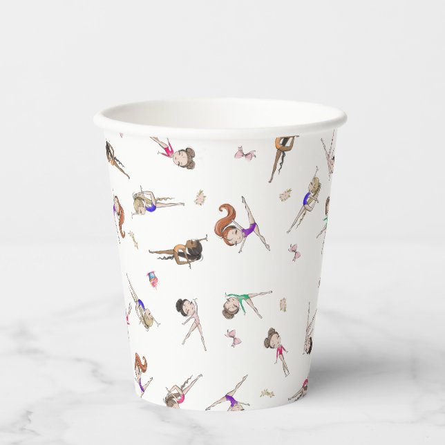 Girls Gymnastics White Birthday Party  Paper Cups (Front)