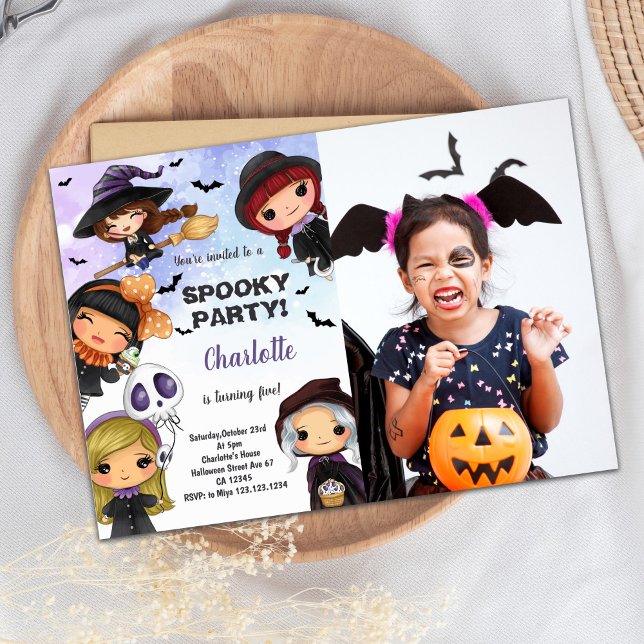 Girls Halloween Birthday Invitations with Photo (Girls Halloween Birthday Invitations with Photo)