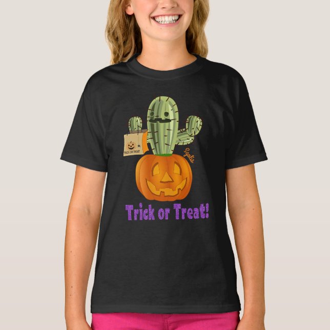 Girls Halloween Cactus  T-Shirt (Front)