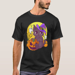 Girls Halloween Cat Pumpkin Witch Hat Orange Cost T-Shirt