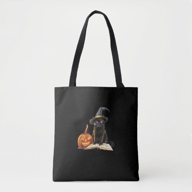 Girls Halloween Cute Cat Pumpkin Witch Costume _1 Tote Bag (Front)