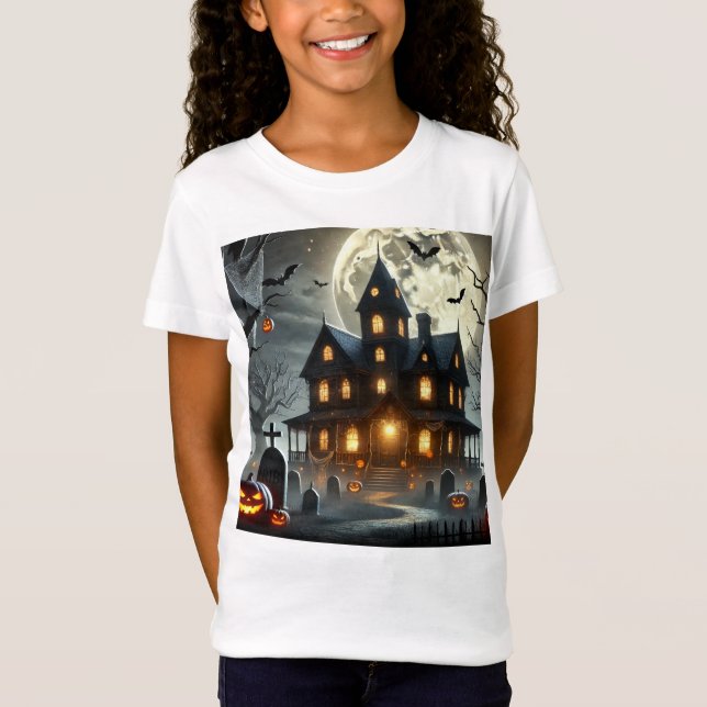 Girls’ Halloween Shirt 🎃 Bewitched Moon Magic (Front)