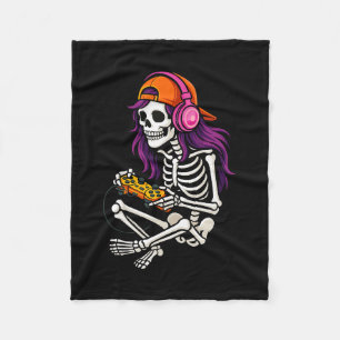 Girls Halloween Skeleton Gamer Video Gaming Girl T Fleece Blanket