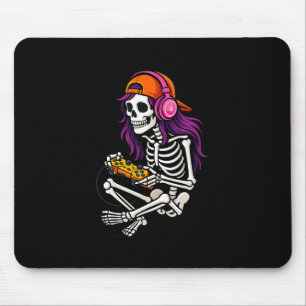 Girls Halloween Skeleton Gamer Video Gaming Girl T Mouse Pad