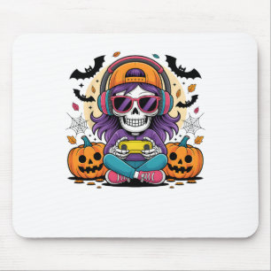 Girls Halloween Skeleton Gamer Video Gaming Girl T Mouse Pad