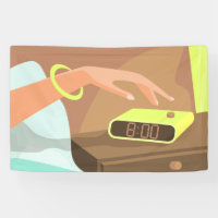 Girls hand pushing on alarm clock snooze button