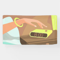 Girls hand pushing on alarm clock snooze button