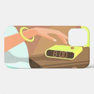 Girls hand pushing on alarm clock snooze button iPhone 12 pro case