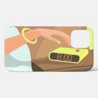 Girls hand pushing on alarm clock snooze button