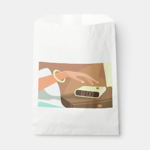 Girls hand pushing on alarm clock snooze button favour bags