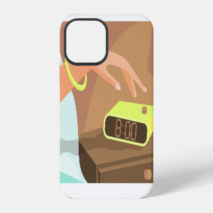 Girls hand pushing on alarm clock snooze button iPhone 12 case