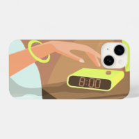 Girls hand pushing on alarm clock snooze button