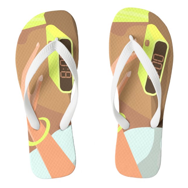 Girls hand pushing on alarm clock snooze button jandals (Footbed)