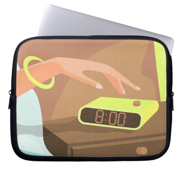 Girls hand pushing on alarm clock snooze button laptop sleeve (Front)