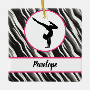 Girls Handstand Zebra Print Faux Fur    Ceramic Ornament