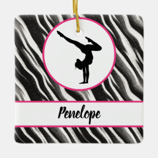 Girls Handstand Zebra Print Faux Fur    Ceramic Ornament