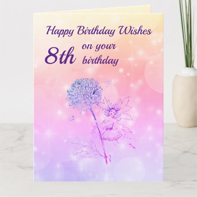 Girls Happy 8th Birthday Greeting Card (Front)