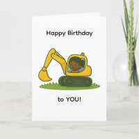Girl's Happy Birthday card with digger design
