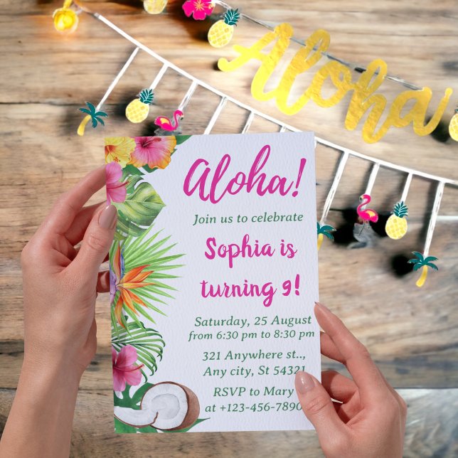Girls Hawaiian Luau Party, Aloha Tropical Birthday Invitation (Creator Uploaded)