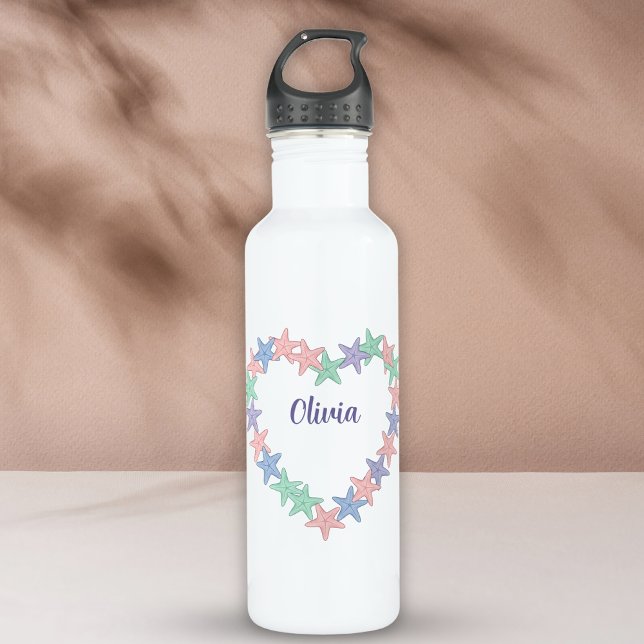 Girls' Heart-Shaped Starfish Frame Personalised 710 Ml Water Bottle (Creator Uploaded)