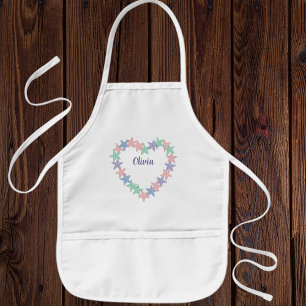 Girls' Heart-Shaped Starfish Frame Personalised Kids Apron