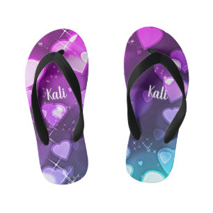 Girls Hearts & Sparkles Personalised Kid's Jandals